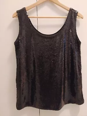 M&S Marks And Spencer Sequin Party Occasion Cami Top - Size 12 Black • £5.50