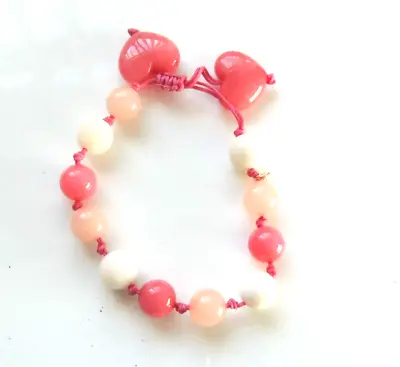 Unworn Lola Rose White Peach & Pink Heart Bead Semiprecious Stone Bracelet • £15