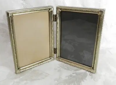 Vintage Bi-Fold Picture Frame Double 5x7 Gold Tone Metal Hinged • $13.99