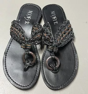 Mixit Women Braided Sandals Color Black Size 7 Flat Thong Flipflops • $8.90