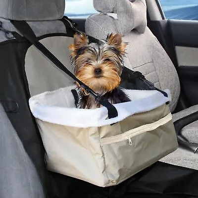 Pet Car Carrier Bed With Safety Belt For Dog/Cat Puppy/Travel Booster Seat Beige • £12.95