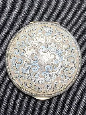 £258.70 • Buy Antique Austria Sterling Enamel Guilloche Compact Hand Chased Silver