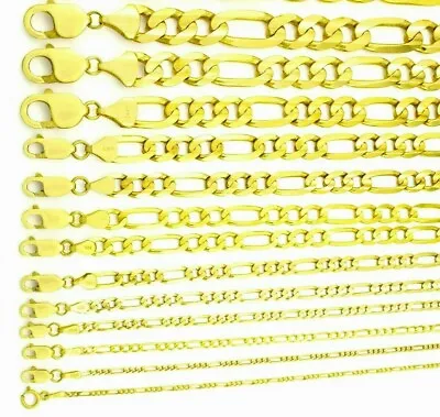 14K Solid Yellow Gold Figaro Link Chains Men's/Women's 1.5mm - 9.5mm 16 - 30  • $109.99