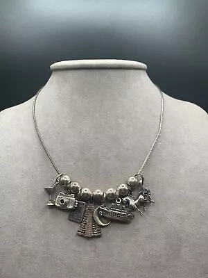 Travel Charms Necklace Silver Articulated Camera Unicorn Martini Ship Moon • $129