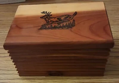 Vintage Hand Made Wood Trinket Box - Image Of Buck Deer Jumping - Badlands SD  • $20