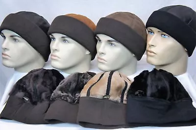 4 COLORS Sheepskin Leather Fur Knit Beanie Cuff Round Bucket Winter Ski Hat M-2X • $16