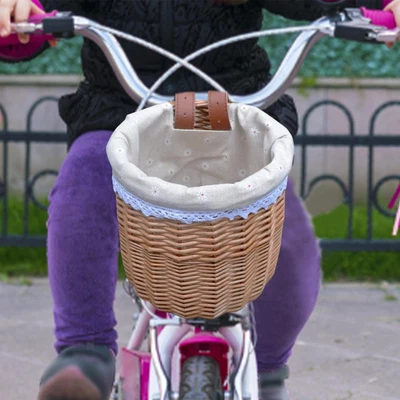 £16.75 • Buy Dog Bike Carrier With Linen Lining Removable Wicker Bicycle Basket Front Basket