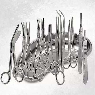 Set Of 13 Pieces Basic Minor Surgery Kit Steel Kidney Tray Surgical Instruments • $19.99