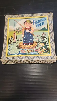 FISHING FRED W/ROD TIN LITHO WIND-UP TOY U.S. ZONE GERMANY 1950's WORKS BOX RARE • $175