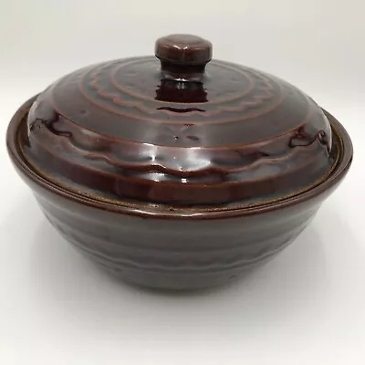 Vintage Marcrest Oven Proof Stoneware Casserole Bean Pot Brown Daisy Dot • $14.99