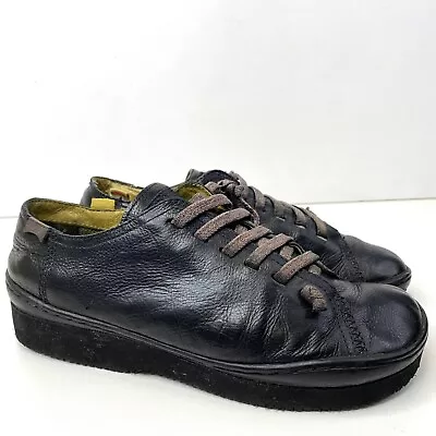 Camper Shoes Womens Size US 9 Black Leather Lace Up Peu *Platform Heel Comfort • £34.05