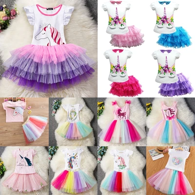 $20.01 • Buy Unicorn Toddler Girl Kids Party Lace Dress Rainbow Tutu Skirt Dresses Birthday
