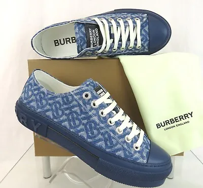 Nib Burberry Jack Denim Blue Tb Monogram Jacquard Logo Low Sneakers 44 11 Italy • $369