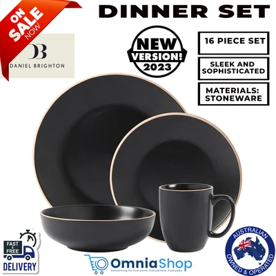 $78.97 • Buy NEW Matte Gloss Dinnerware Dinner Set 16 PC Gray Stoneware Beautiful Unique AU