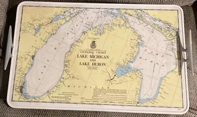 Vintage Lake Michigan / Huron Nautical Map Serving Tray • $75