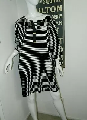 Marina Sport Marina Rinaldi Dress Tunic Black White Striped Jewel Stone Size 16 • $49.99