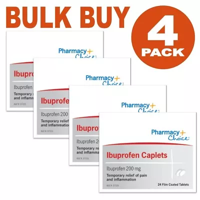 $28 • Buy 4 X Pharmacy Choice Ibuprofen 200mg Caplets 24's (Generic Nurofen) BULK BUY