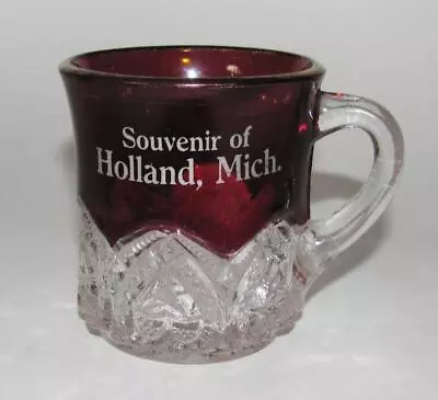 Antique Holland Michigan Souvenir EAPG Ruby Stain Cup By McKee & Bro. Glass Co • $12