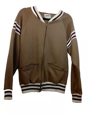 Mercury Zip Up Sweater  Vintage Tan Brown White Red Black Stripe  Long Sleeve -M • $24.99