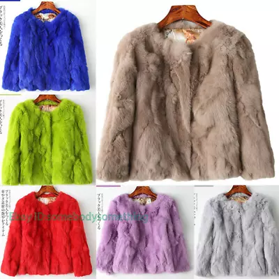 100% Real Rabbit Fur Women Short Jacket Overcoat Outwear Winter Warm Coat S-4XL • $47.49