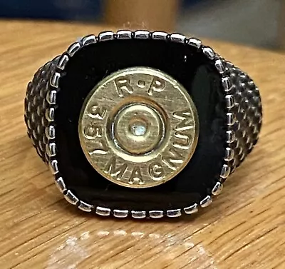 Remington 357 Magnum Brass Bullet Casing Enamel Textured Ring Size 10 • $21.99