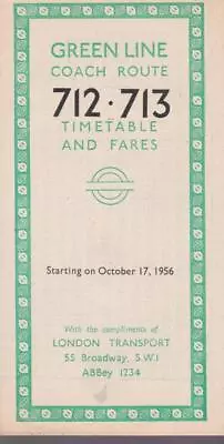 London Transport Green Line Coach Route 712 Bus Timetable Lft Oct 1956 • £2.99
