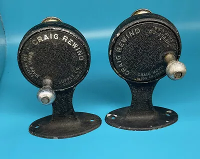 2 Vintage Craig Movie Supply Co. Film Reel Hand Rewind Crank Spool Spindle • $45.76