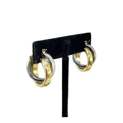 VTG 14k Yellow & White Gold 1  Hoop Earrings 2 Tone Double Entwine 4.4g Classic • $139.30