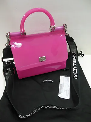 Dolce Gabbana Rubber Semi Transparent Miss Sicily Satchel Pink Top Handle Bag • $319.99