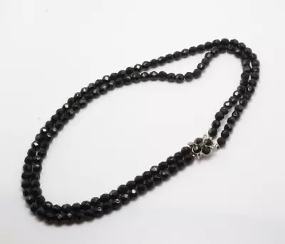 Vintage 40's Faceted French Jet Black Glass Mourning Double Strand Bead Necklace • $15