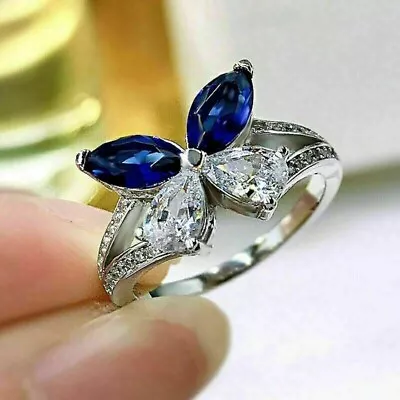 Lab-Created Sapphire 2Ct Marquise Cut Women's Wending Ring 14K White Gold Plated • $90.99