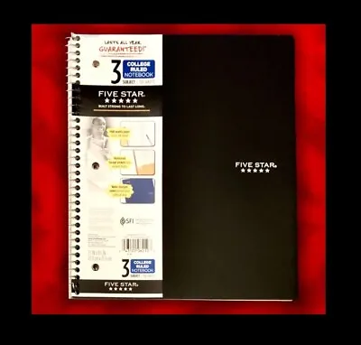 Five Star College Ruled 3 SUBJECT Notebook 150 Sheetsstrong Poly CoverBLACK • $11.99