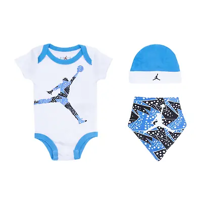 $18.99 • Buy 3 Piece Nike Jordan Baby Boys Outfit, 0-6 Months, Bibs, Hat, Gift, Blue B22 MP
