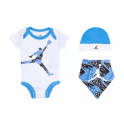 $18.99 • Buy 3 Piece Nike Jordan Baby Boys Outfit, 0-6 Months, Bibs, Hat, Gift, Blue B22 MP