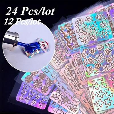 Stencil Hollow Template Nail Vinyls Laser Sticker Manicure Tool Decor Nail Art • £3.88