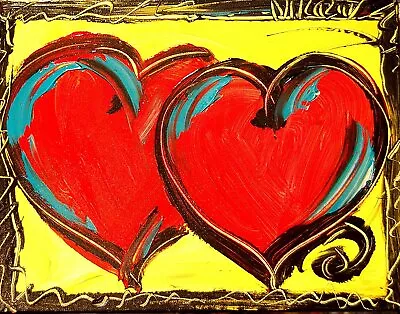 3D RED HEARTS By Mark Kazav Original Oil Painting Wall  POP ART UNIQUE STYLE Egb • $57.77