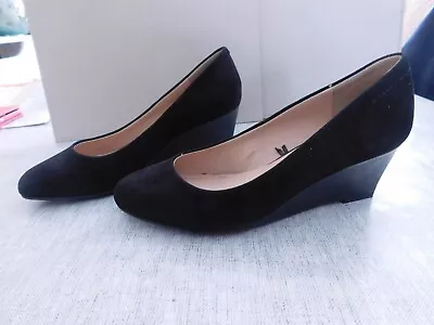 £9.99 • Buy Ladies M&S Footglove Black Suede Low Wedge Shoes Size UK 3