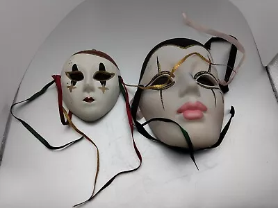 Vintage Hand-Made Mardi Gras Ceramic Mask Wall Hanging Lot Of 2 • $1.30