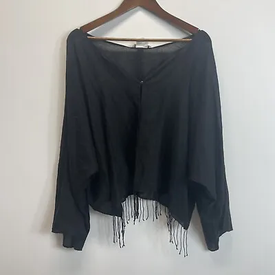 Vintage Wintersilks Blouse Shawl Cashmere Silk  Black Light Weight *Flaw • $29.11