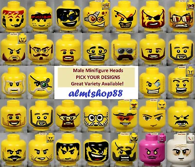 LEGO - MALE Minifigure Heads - PICK YOUR STYLE - Yellow Print Faces Head People  • $2.49