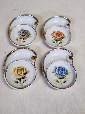 UCAGCO China Set Of 4 Floral ASHTRAYS W/Gold Trim • $0.99