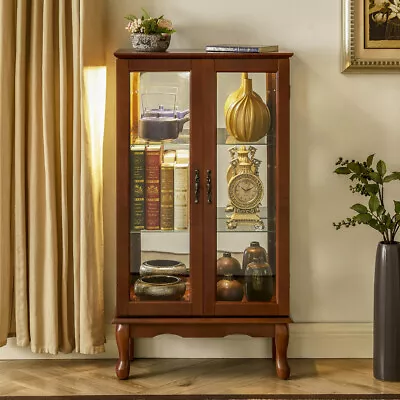 Lighted Curio Display Cabinet With Adjustable Shelves And Tempered Glass Doors • $309.99