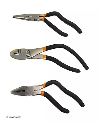 PISTOL GRIP PLIERS SET – Linesman Pliers Slip Joint Pliers Long Nose Pliers • $35