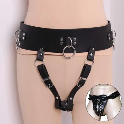 PU Leather Male/Female Chastity Belt Bondage Panties Harness Underwear G-String • £12.72