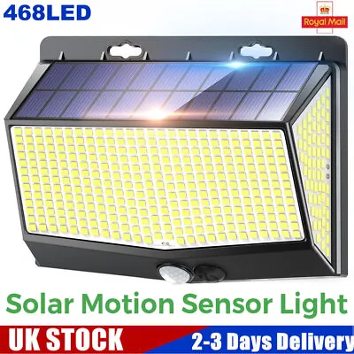 £12.90 • Buy 468 LED Solar Powered Wall Lights Outdoor Street Garden Security Shed Flood Lamp