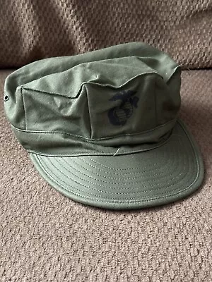 Vintage USMC Olive Drab Utility Cover - Marine Corps OD Green 8-Point Hat Small • $29.99