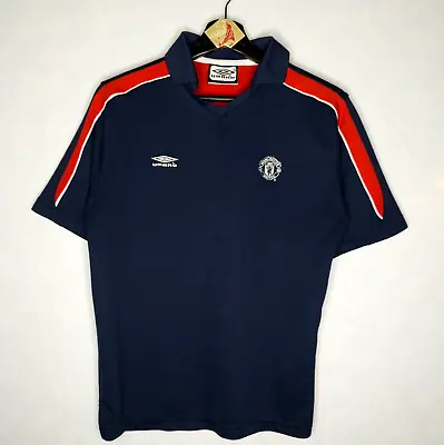 Umbro Manchester United Polo Shirt Men Medium Polyester Embroidered Navy Blue • $19.39