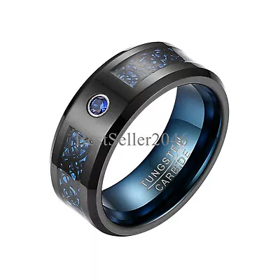 Men 8mm Carbon Fiber Tungsten Celtic Dragon Wedding Ring Comfort Fit Band • $17.99