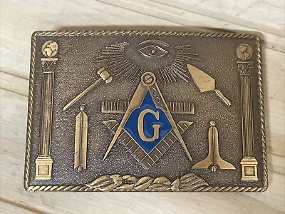 Vintage Masonic Belt Buckle Brass Metal Freemasons Klitzner Enameled Shriner USA • $25