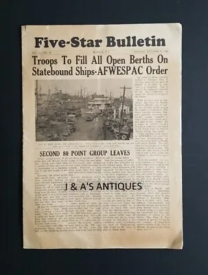 Post WW2 FIVE-STAR BULLETIN Manila P.I. October 1945 Newspaper ~ Military • $11.95